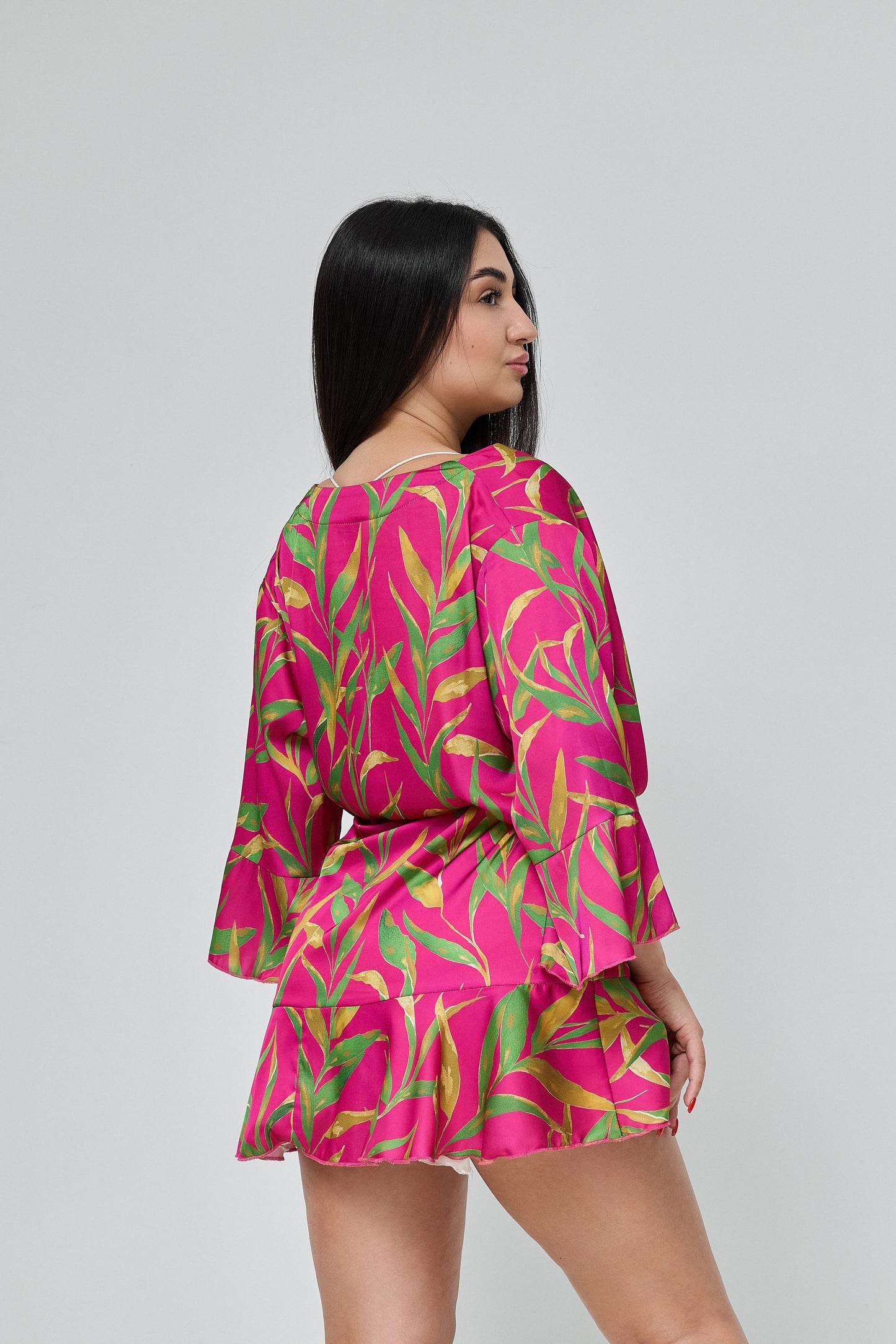 Robe Pink and tropical green print Women’s, Silk (Armani)