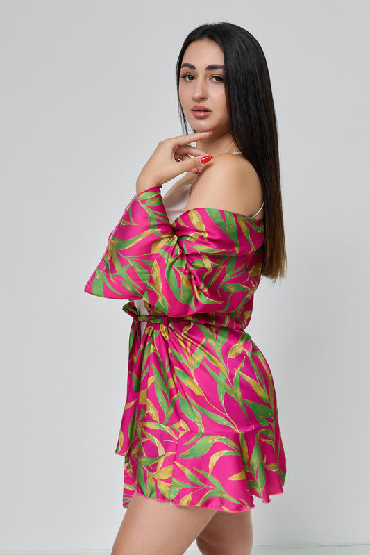 Robe Pink and tropical green print Women’s, Silk (Armani)